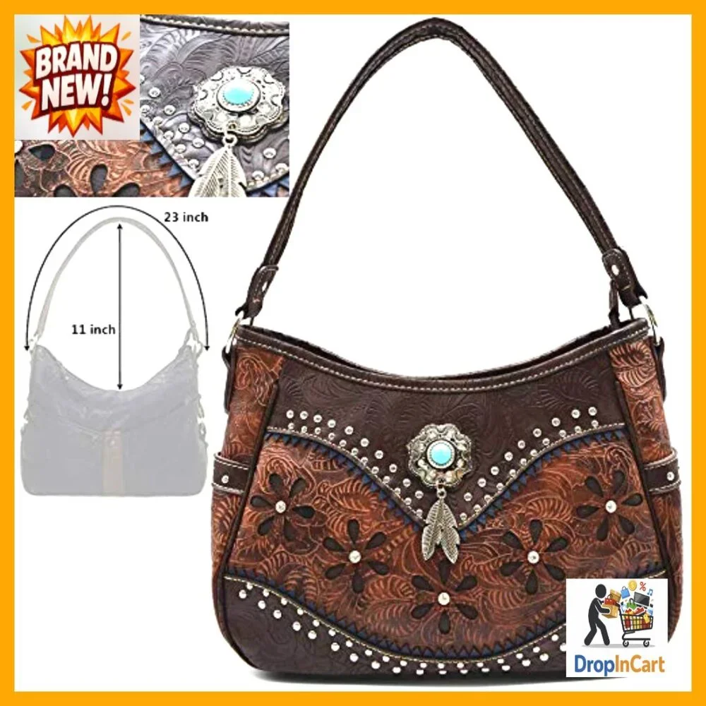 Tooled Leather Floral Hobo Shoulder Bag With Wallet Set Western Cowgirl_4